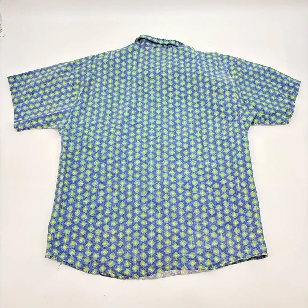 Vintage | Frankenstein brand | Men's Blue and Green funky Patterned Shirt